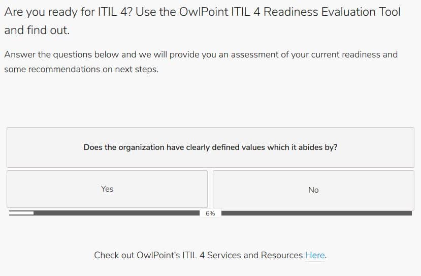 ITIL 4 Readiness evaluation tool
